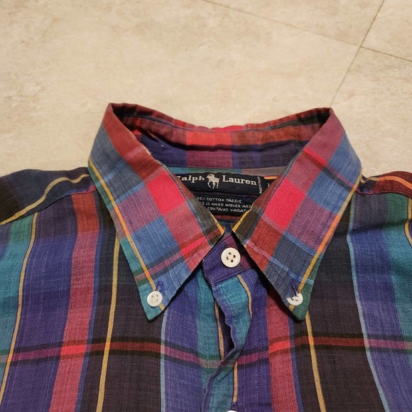 VTG 90s Polo Ralph Lauren Mens L Large Long Sleeve Button Down Shirt Handwoven - Picture 3 of 9